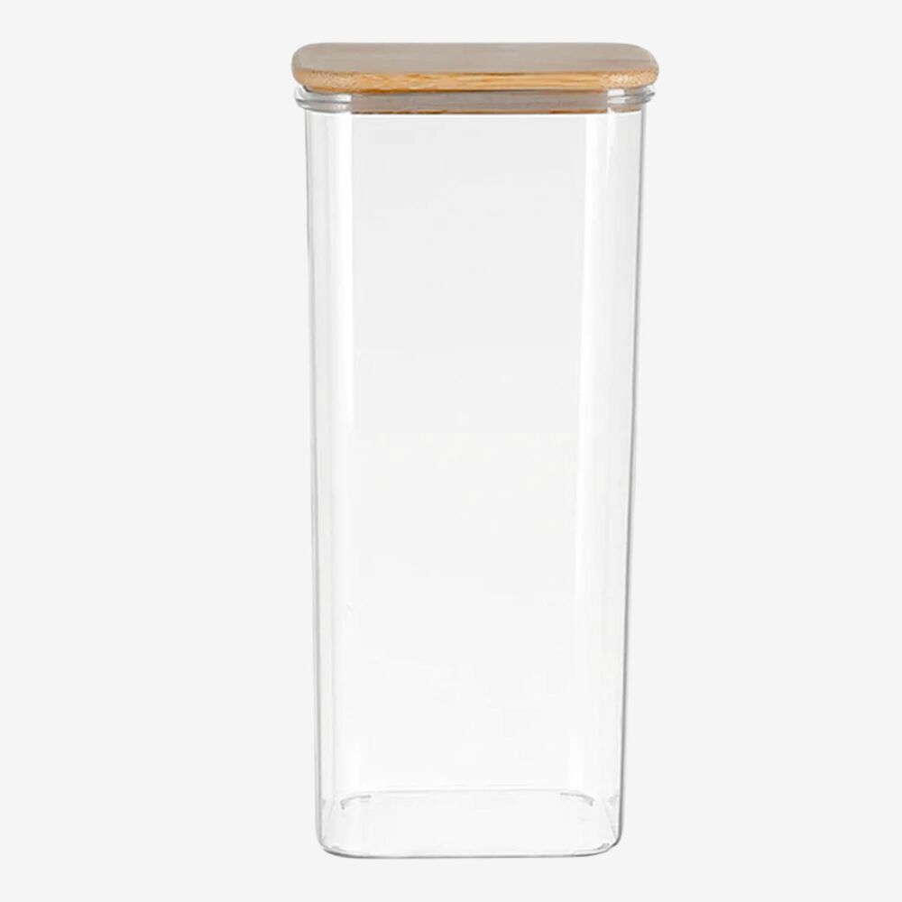 Frasco Hermetico Cuadrado 600ml Vidrio 18cm Con Tapa De Bambú image number 0.0