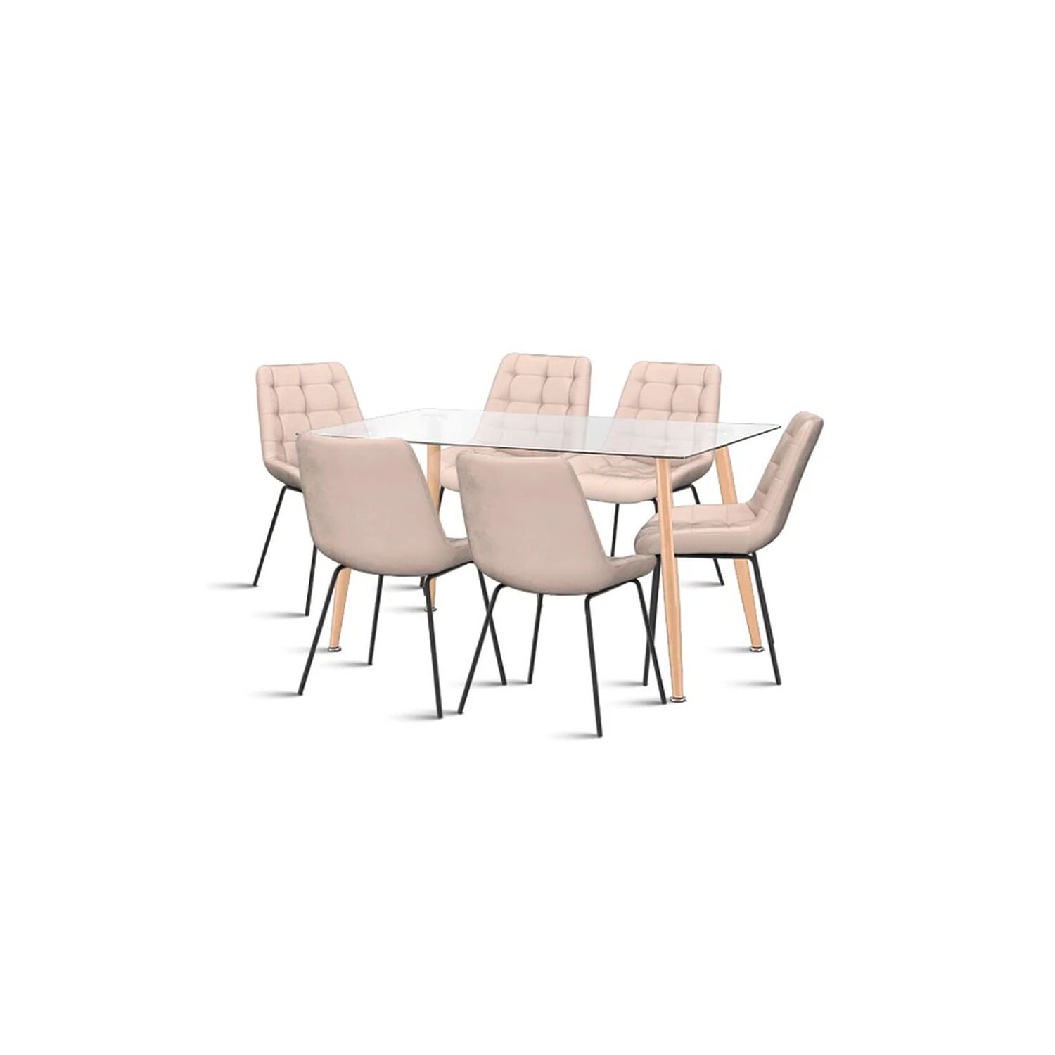 Comedor Mesa Vidrio Rectangular 120x80 + 6 Silla Macron Terciopelo - Beige image number 0.0