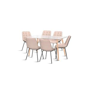 Comedor Mesa Vidrio Rectangular 120x80 + 6 Silla Macron Terciopelo - Beige