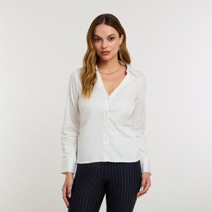 Blusa Lisa Con Aplicación Manga Larga Cuello Camisero Mujer Kimera