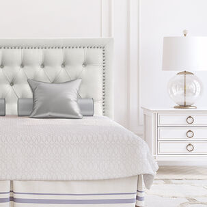 Respaldo De Cama Capitoné Frame Tachas Lino Marfíl 2 Plazas
