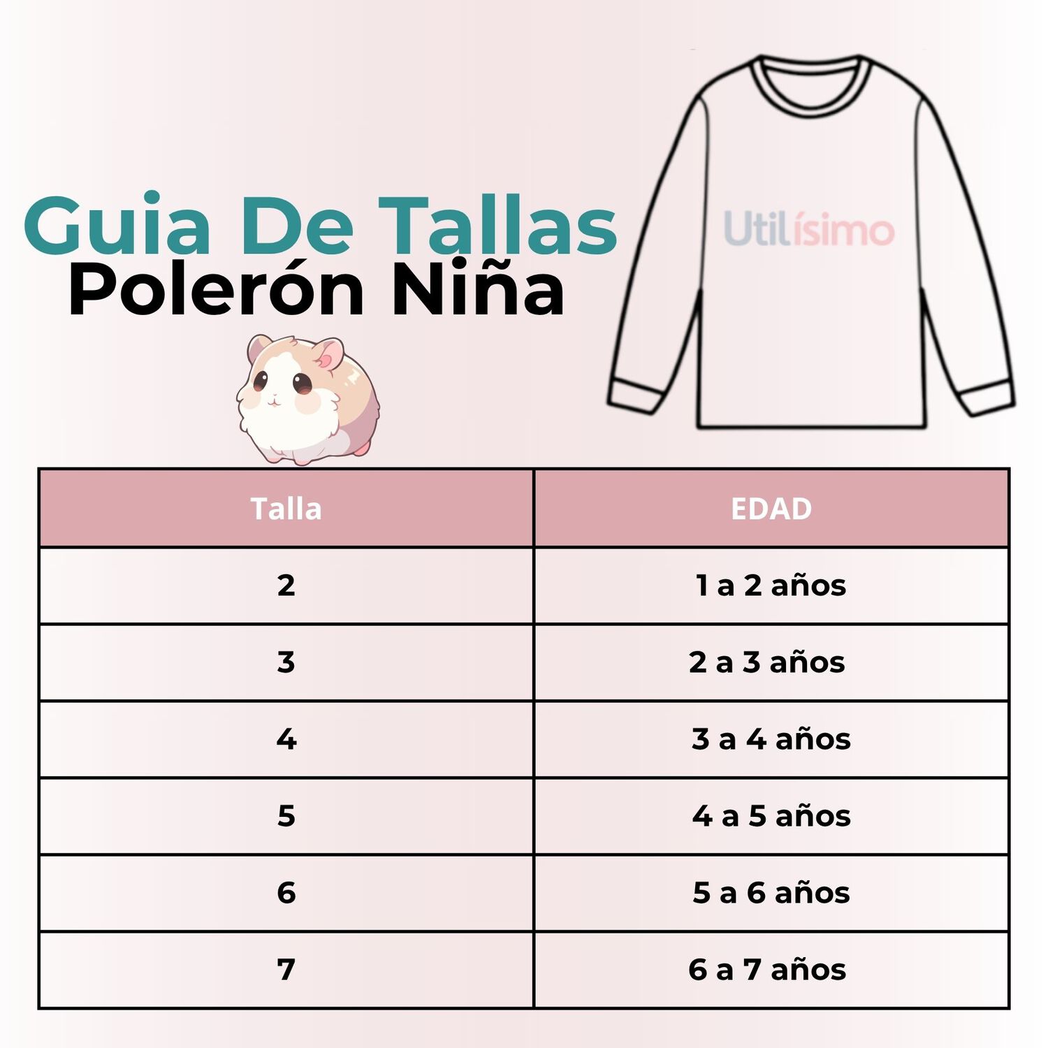 Poler&oacute;n Ni&ntilde;a Manga Larga 100% Algod&oacute;n Turquesa Hamster image number 2.0