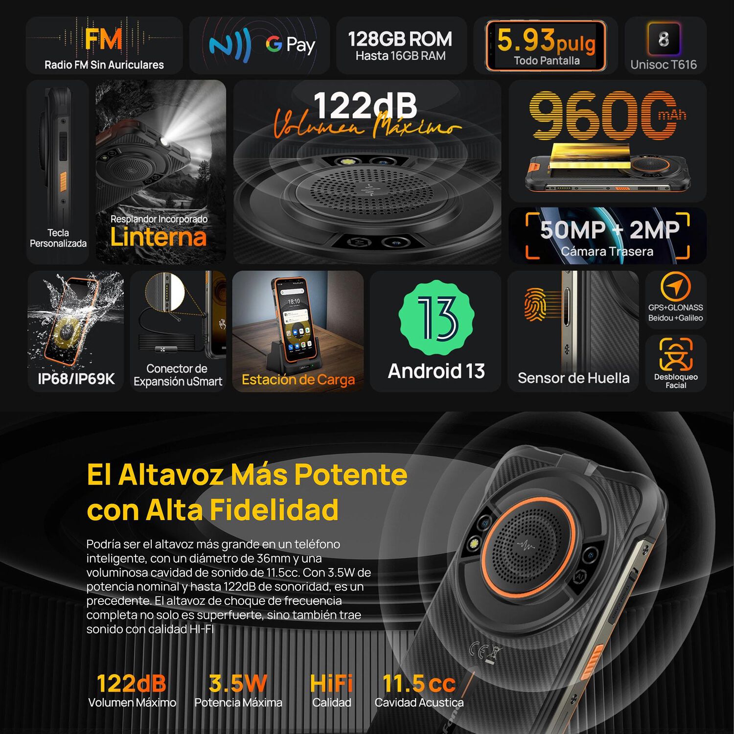 Ulefone Power Armor 16s - Sonido Hi-fi, Bater&iacute;a De 9600mah Y Resistencia Extrema image number 2.0