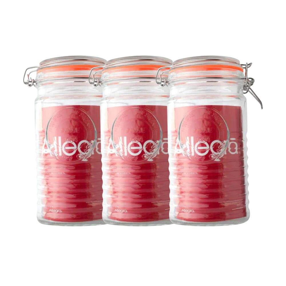 Set 3 Frascos Con Tapa De Vidrio Hermetica De 1000ml Allegra image number 0.0