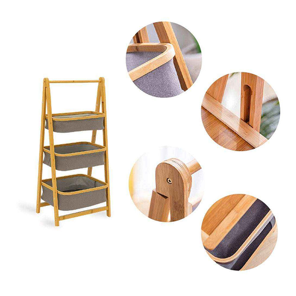 Estante Organizador Plegable 3 Niveles | Cestas De Tela Gris image number 3.0