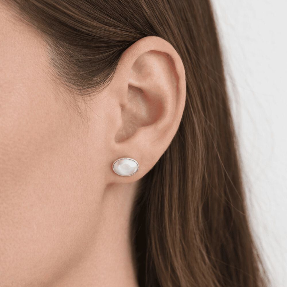 Aros N&aacute;car Ovalado Plata 950 Tornillo Mariposa Mujer Elegantes Piedra Blanca image number 2.0