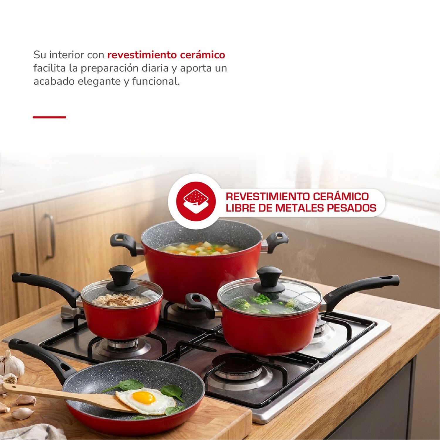 Bater&iacute;a De Cocina Thomas Thmb07rn 7 Piezas Aluminio Forjado Juego Set De Ollas Y Sart&eacute;n Antiadherente Cer&aacute;mico Apto Inducci&oacute;n Tapas De Vidrio Templado image number 6.0