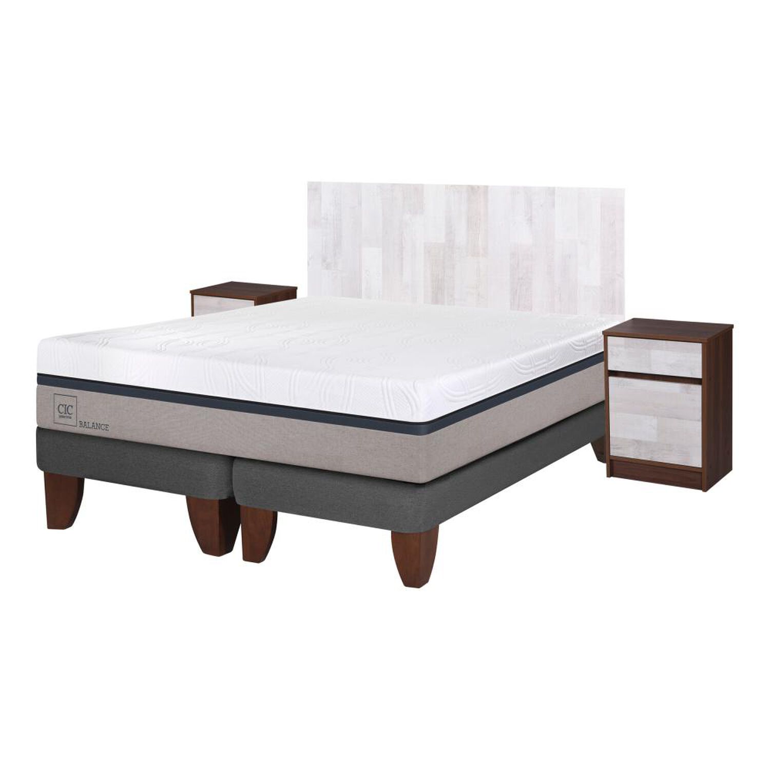 Cama Europea Cic Balance / 2 Plazas / Base Dividida + Set De Maderas image number 1.0