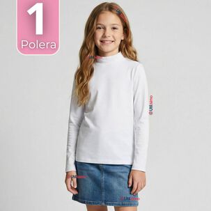 Polera Camiseta Bamb&uacute; Blanca Cuello Beatle Primera Capa Manga Larga Ni&ntilde;a
