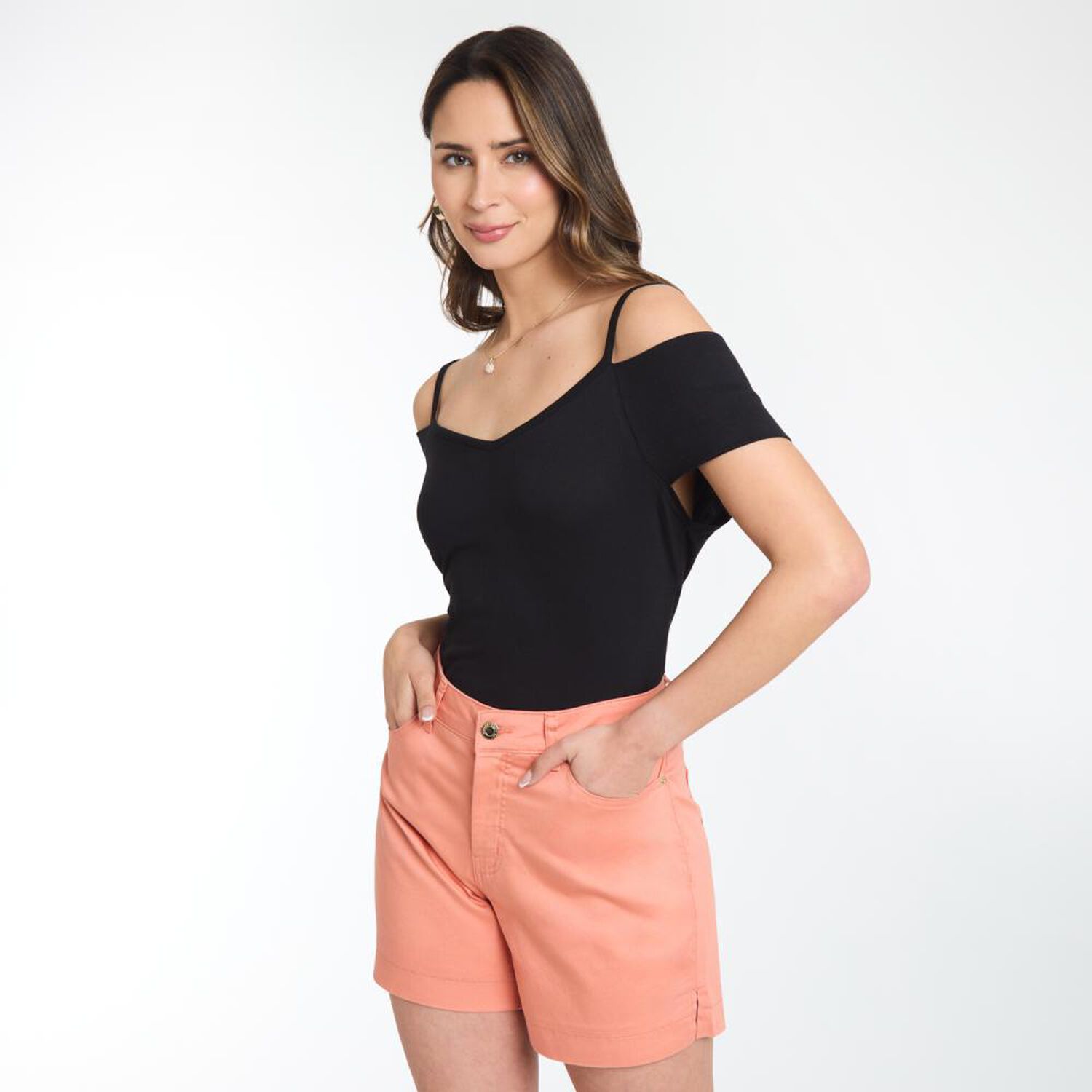 Polera Hombros Descubiertos Manga Corta Cuello V Mujer Kimera image number 2.0