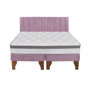 Cama Europea 2 Plazas + Respaldo Tubular Madera Rosada
