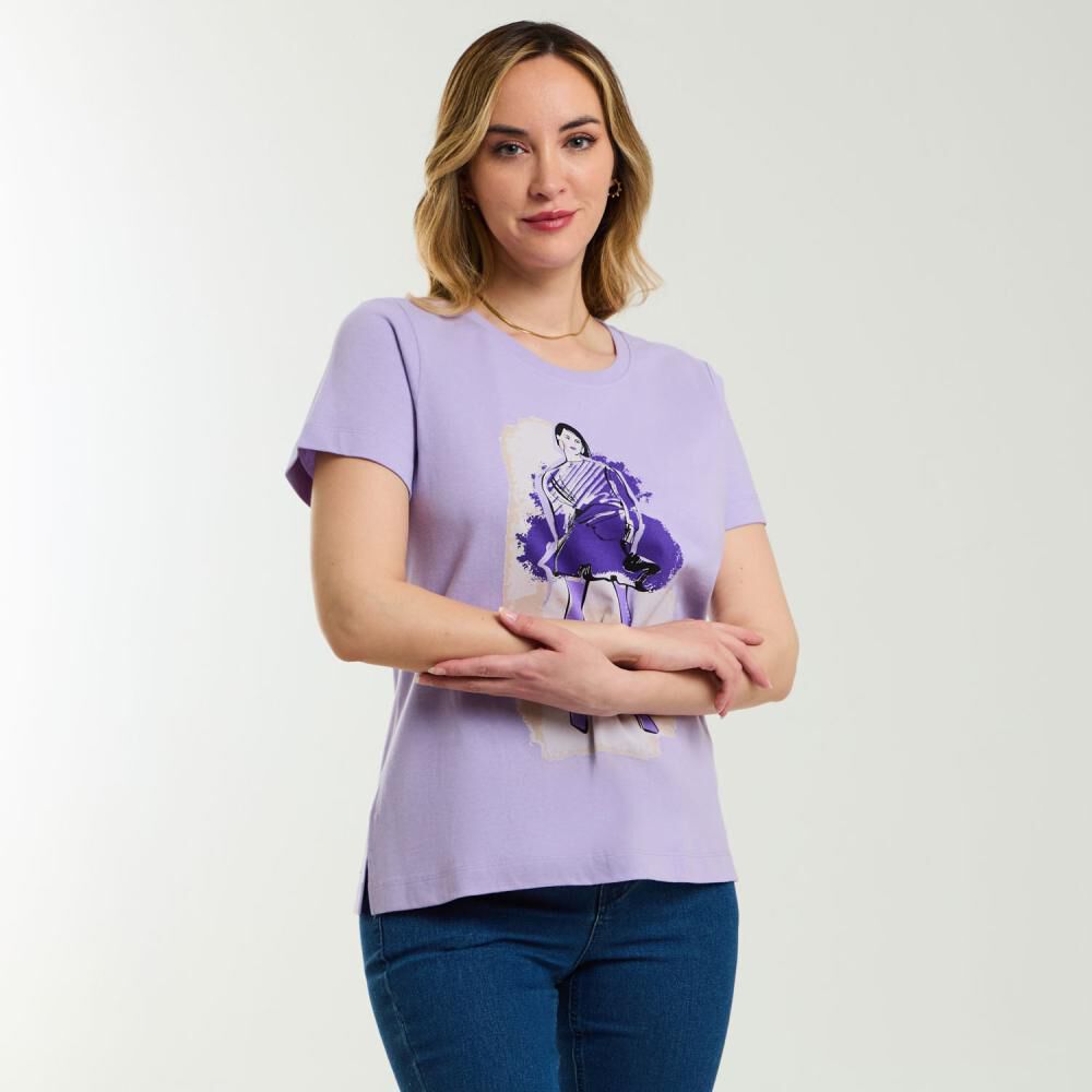 Polera Lisa Con Estampado Frontal Manga Corta Cuello Redondo Mujer Geeps image number 2.0