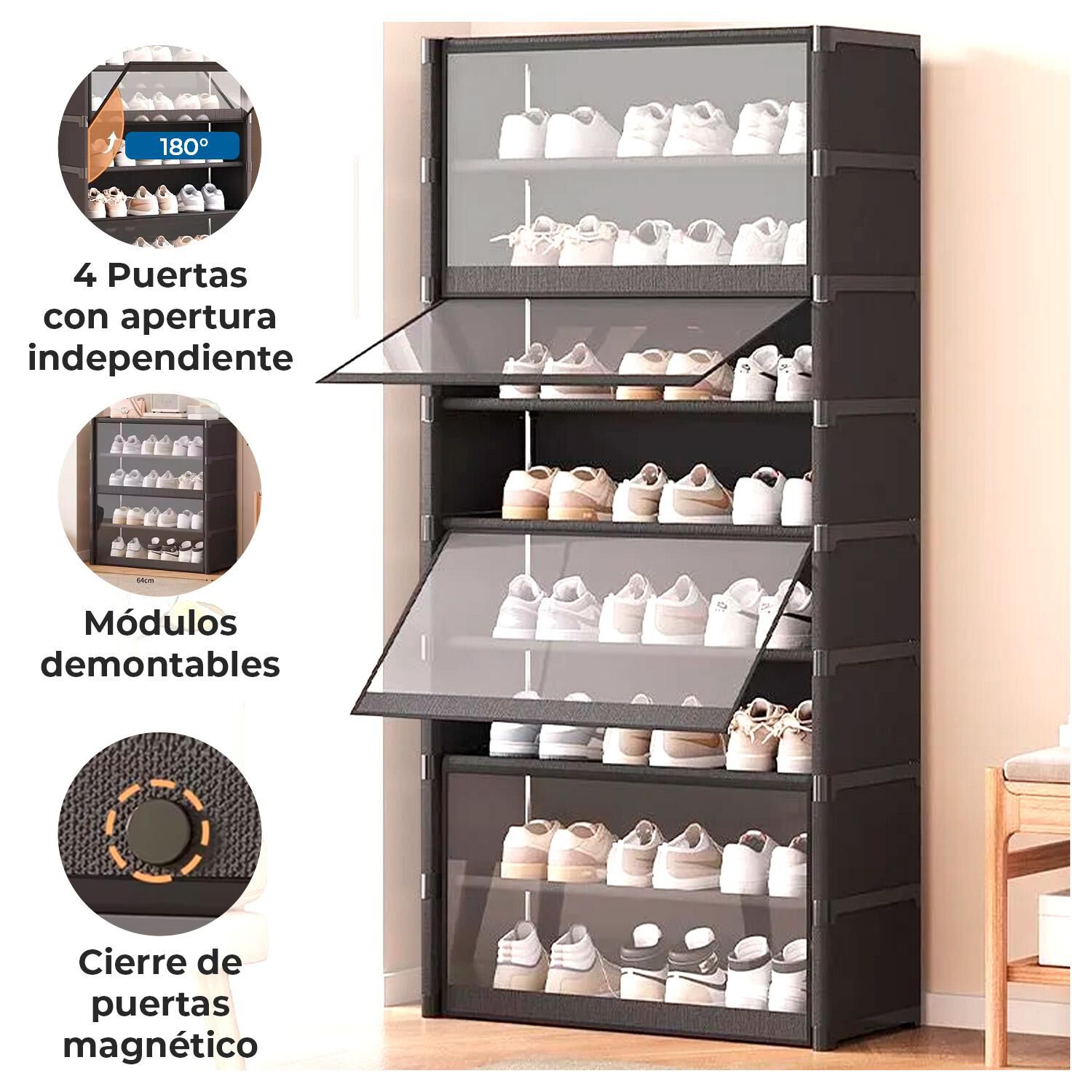 Zapatero Vertical Con Tapa Pet 30x64x139cm 8 Niveles image number 1.0