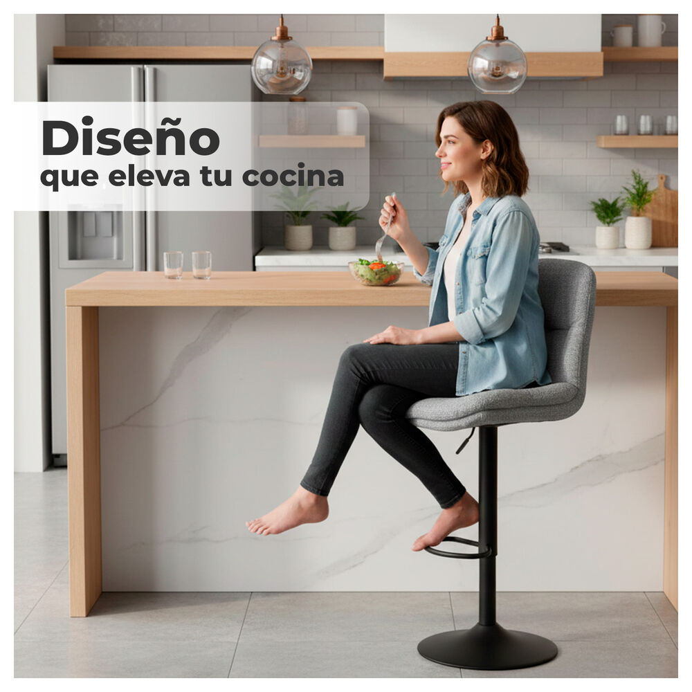 Pack 4 Silla De Bar Ajustable Base Negra Y Tela Estilo N&oacute;rdico image number 4.0