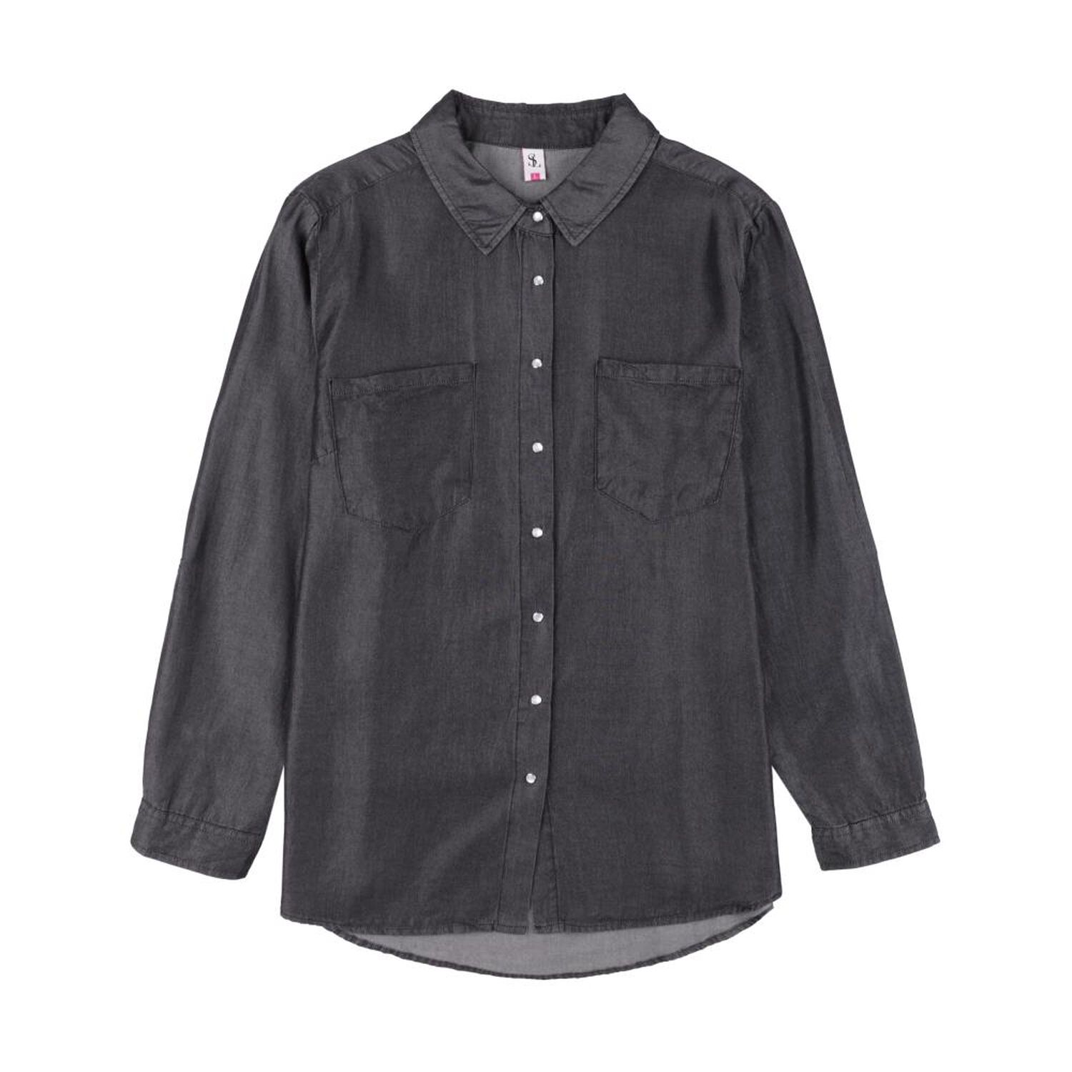 Blusa Denim Manga Larga Cuello Camisero Mujer Sexy Large image number 0.0