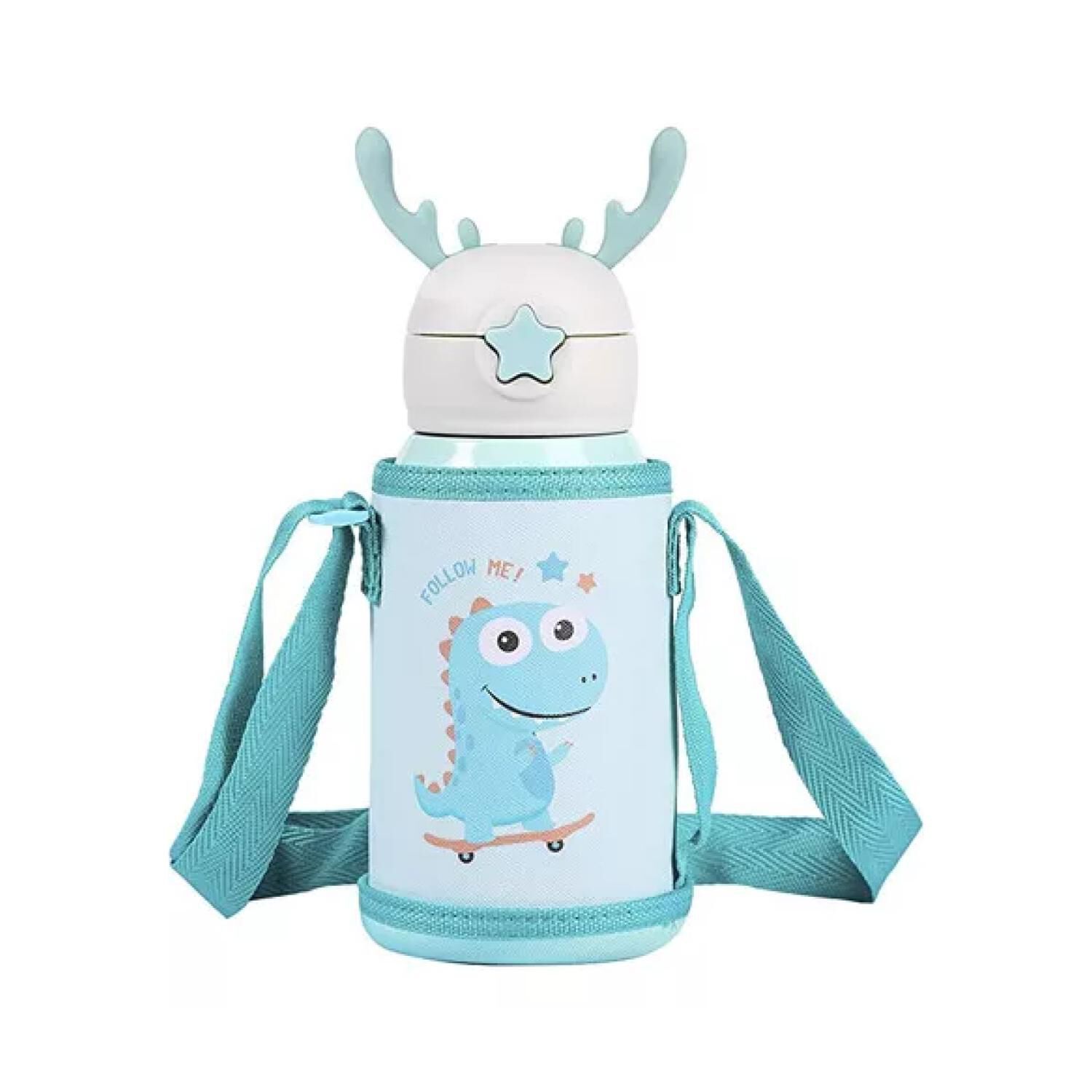 Botella De Agua Portatil 500ml Dino Kawaii Azul Infantil image number 0.0