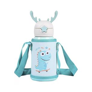 Botella De Agua Portatil 500ml Dino Kawaii Azul Infantil