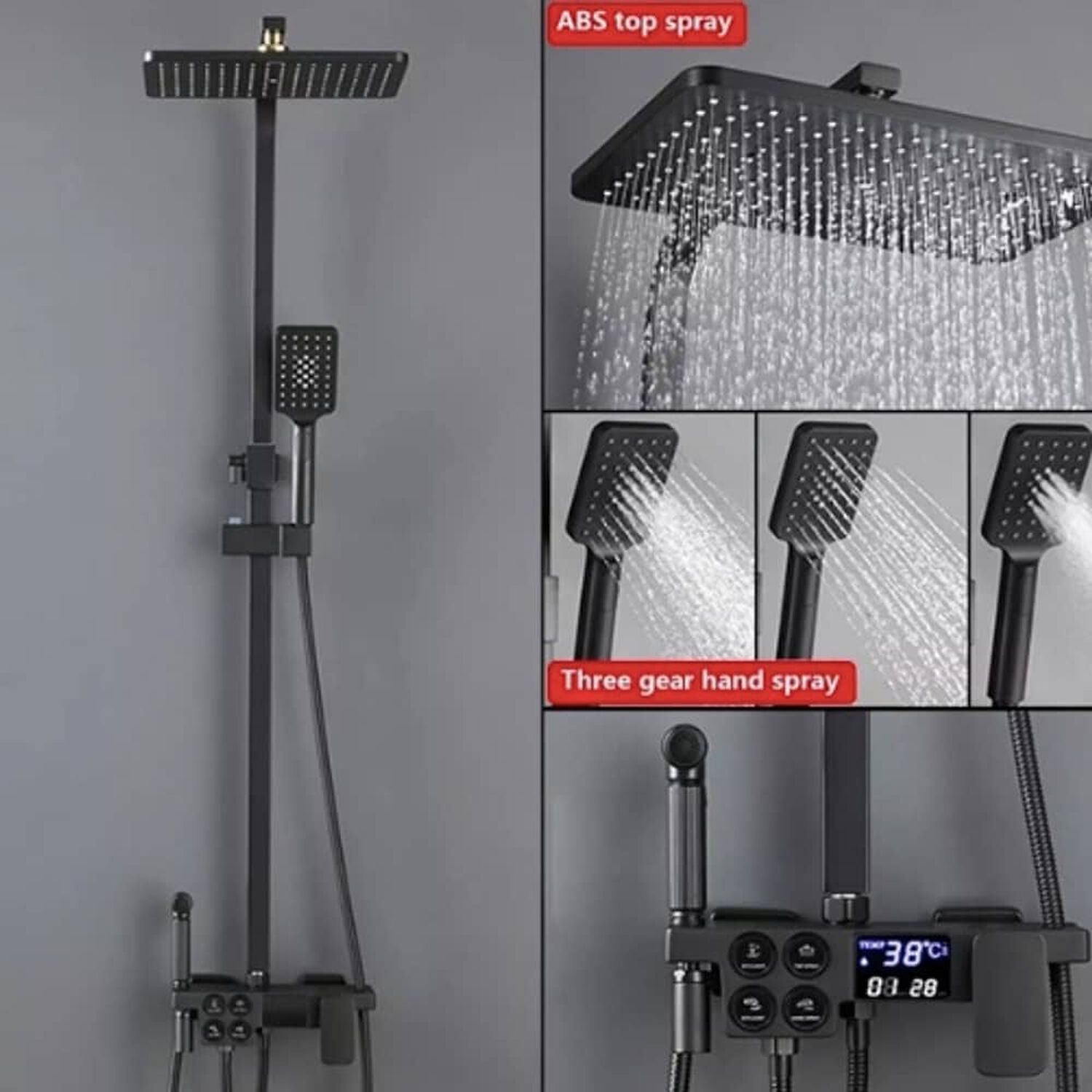 Columna De Ducha Negro Mate Multi-funciones Con Pantalla image number 1.0