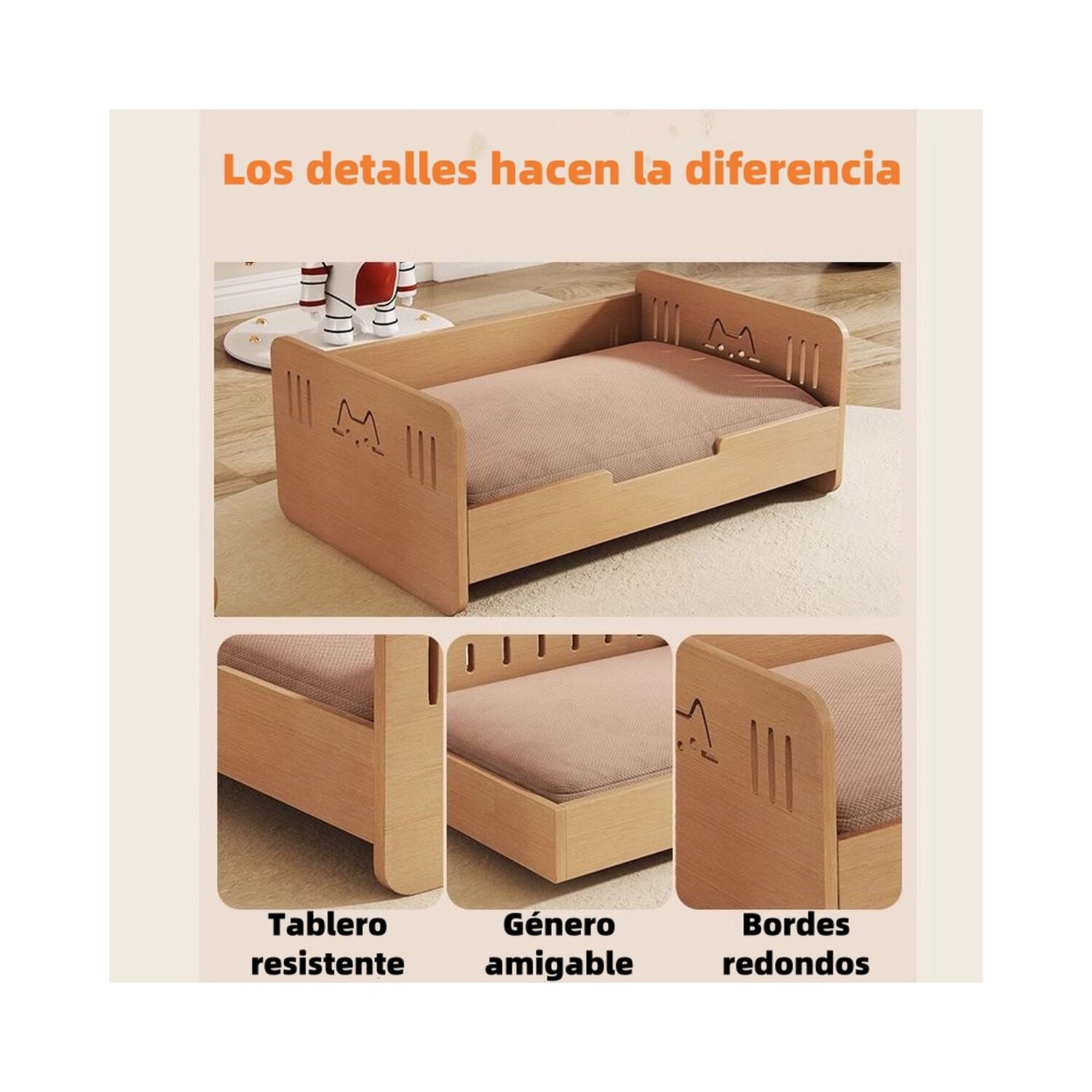 Cama Para Mascotas Madera Con Colch&oacute;n 40x60cm By Lubabycas image number 2.0