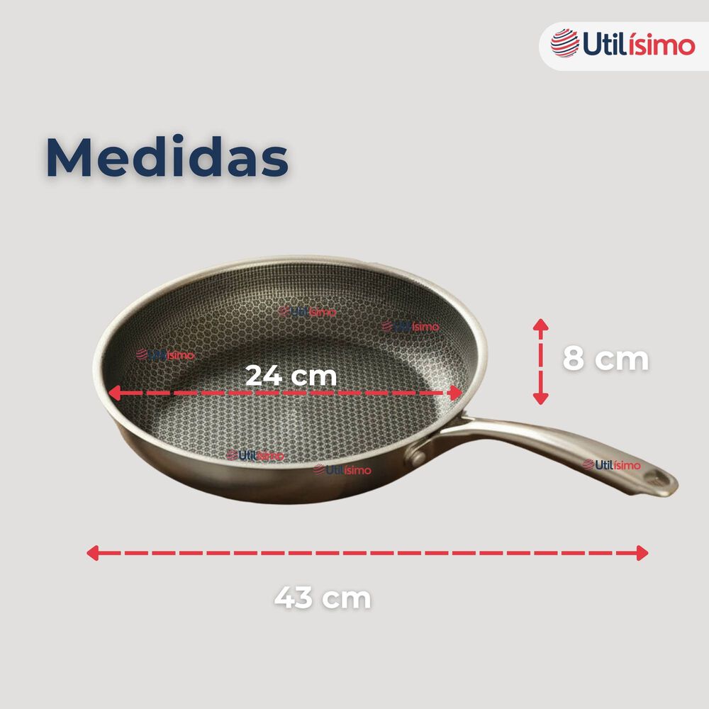 Sartén Acero Inoxidable Antiadherente 24cm Para Cocinar Freír Saltear image number 2.0