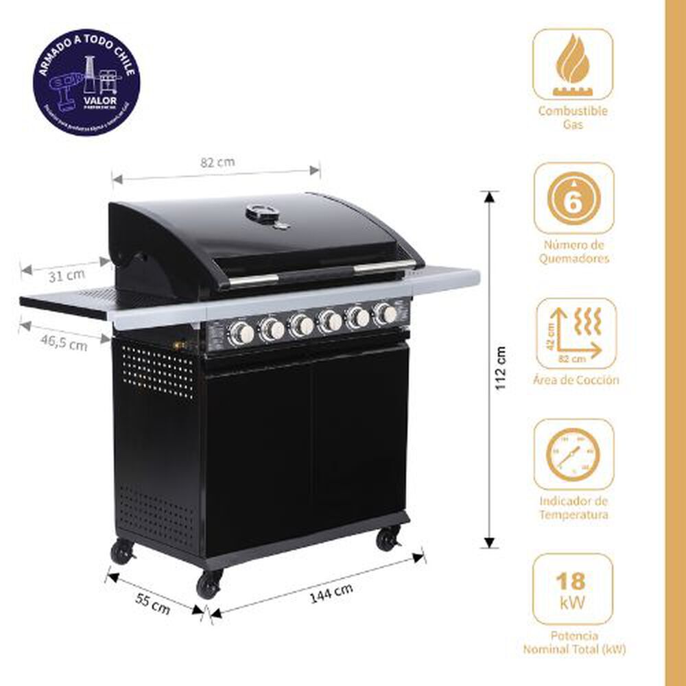 Set Parrilla A Gas 6 Quemadores Texas Black + Funda Xl image number 2.0