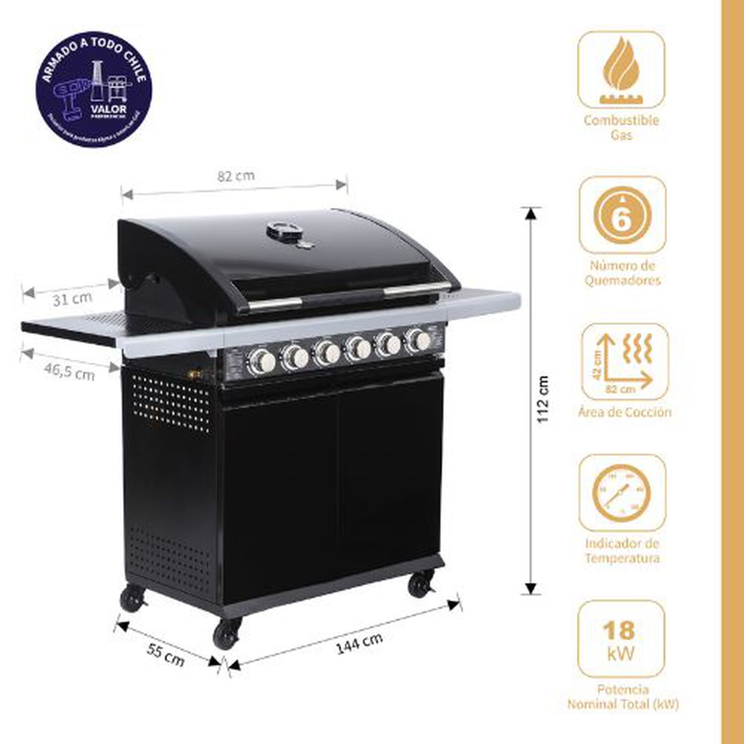 Set Parrilla A Gas 6 Quemadores Texas Black + Funda Xl image number 2.0