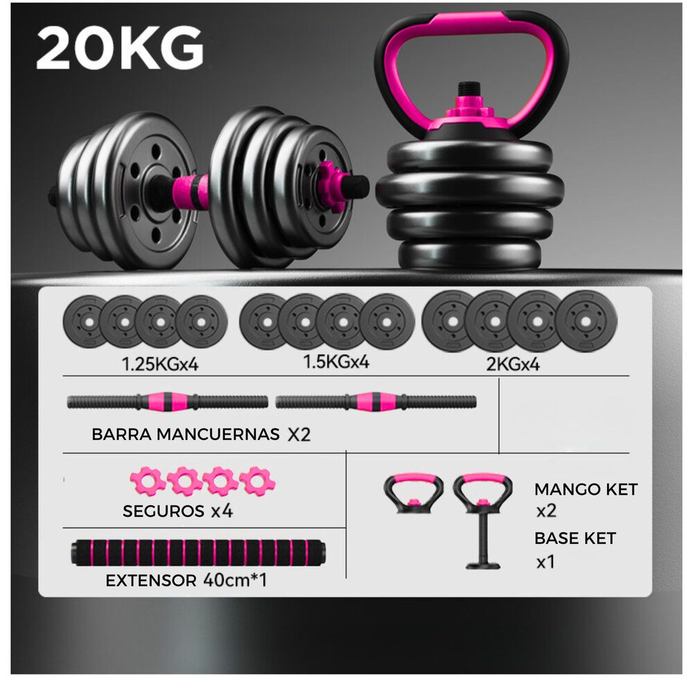 Set Mancuernas Barra Ajustables 20 Kg 3 En 1 image number 2.0