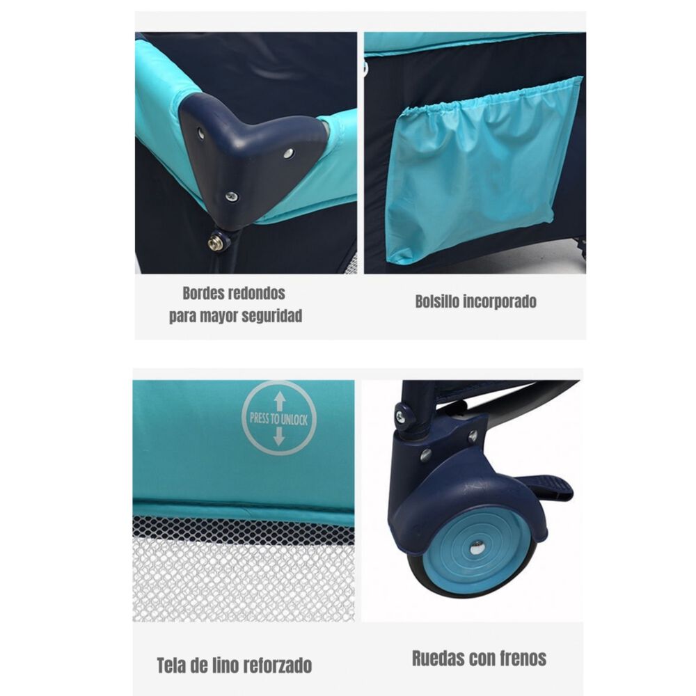 Cuna Corral Con Mudador Mosquitero Colch&oacute;n Azul Lubabycas image number 5.0