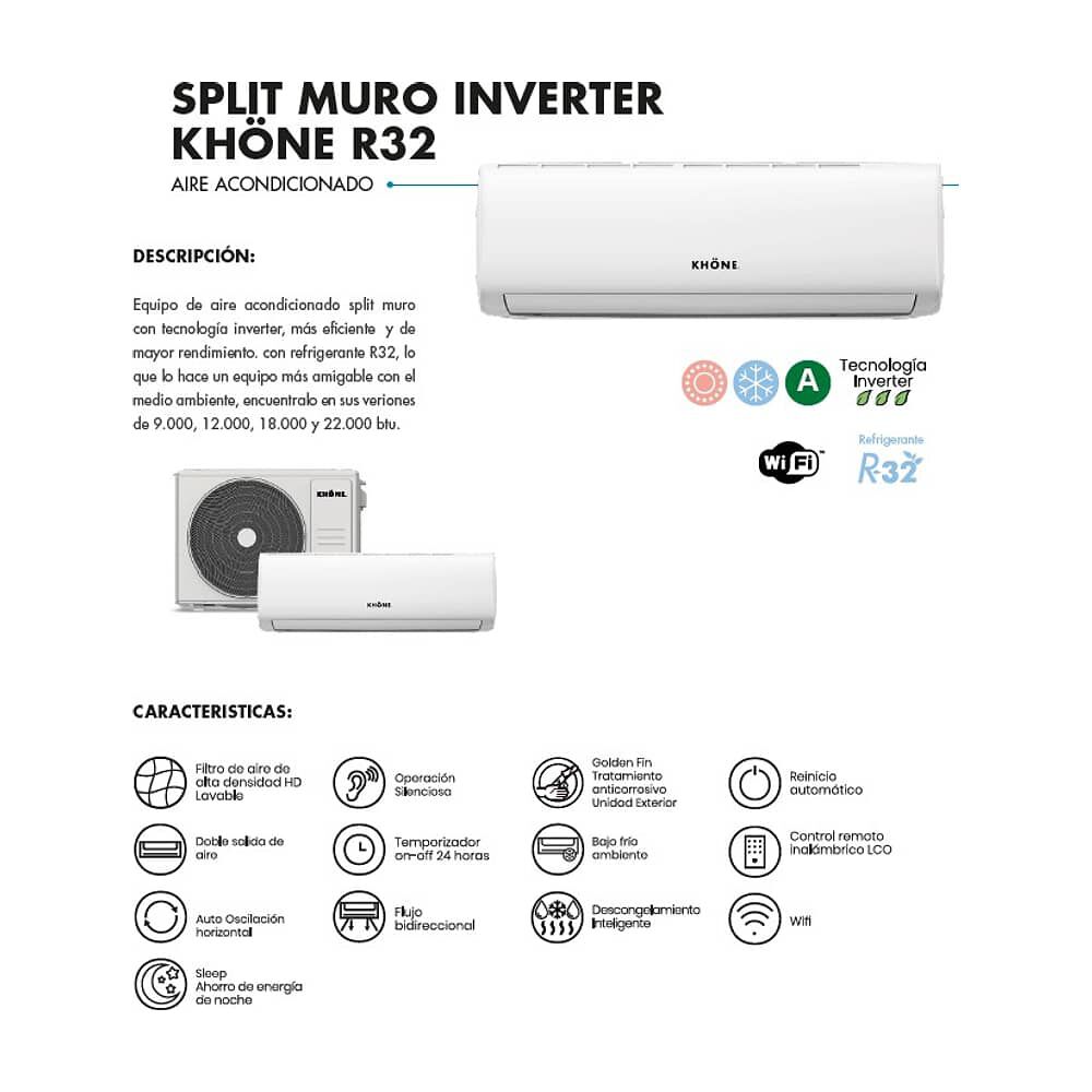 Aire Acondicionado Tipo Split Muro De 22000 Btu Khone Inverter image number 3.0