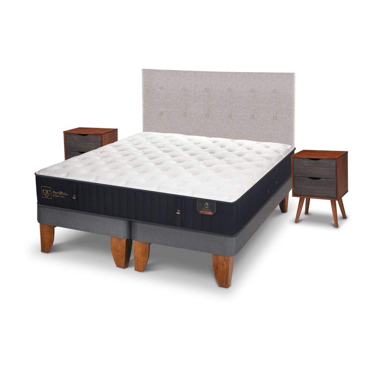 Cama Europea Cic Premium / 2 Plazas / Base Dividida + Set De Maderas image number 1.0