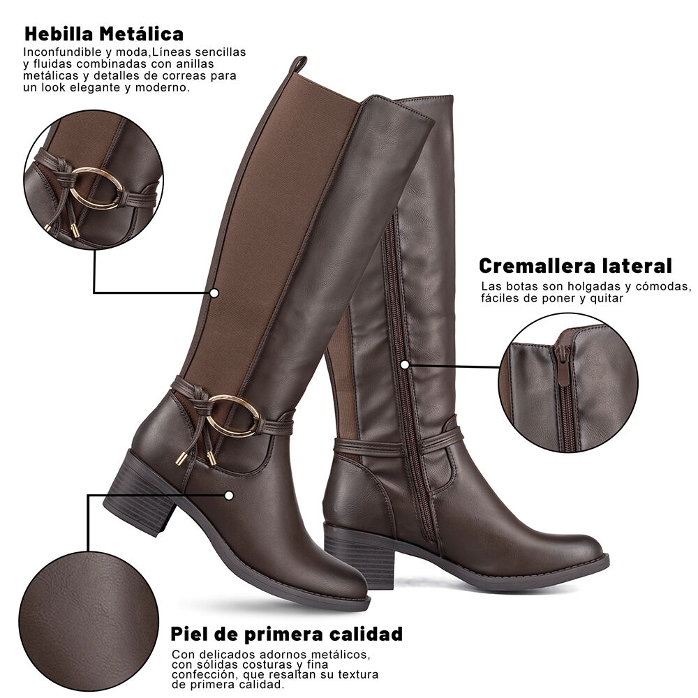 Bota Larga Mujer Casual Eco Cuero Tacon Grueso Weide Zs71 image number 7.0