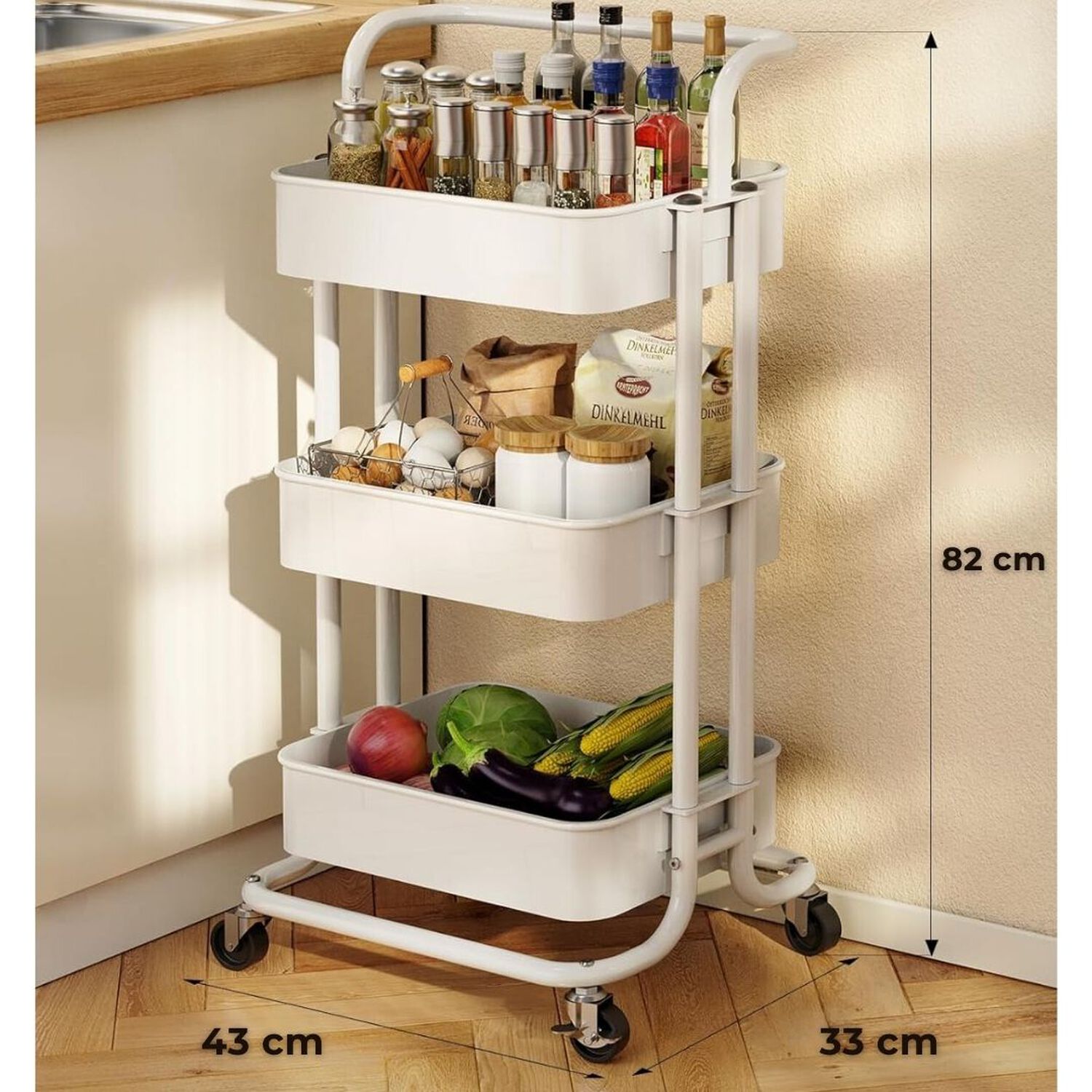 Carrito De Almacenamiento Organizador 3 Niveles Con Ruedas Color Blanco image number 2.0
