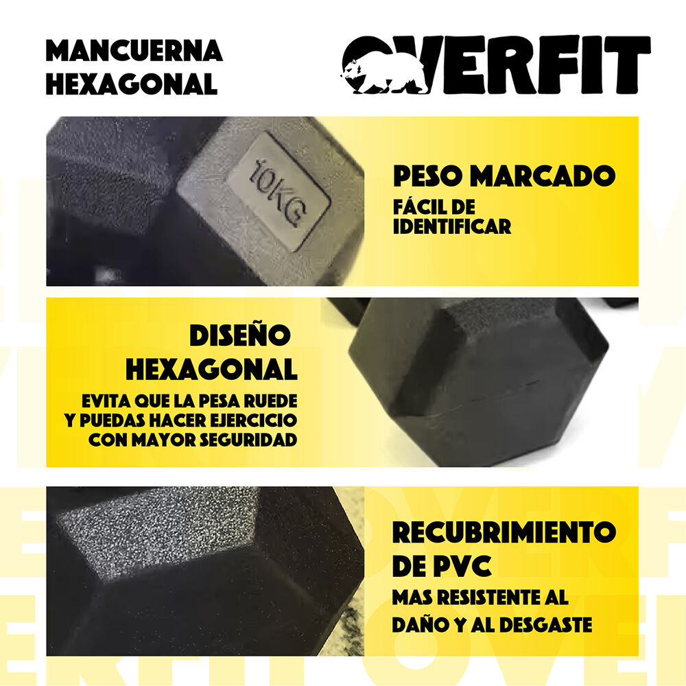 Mancuerna Hexagonal 10kg Par Set X2 Pesas Pvc 20kg Overfit image number 5.0