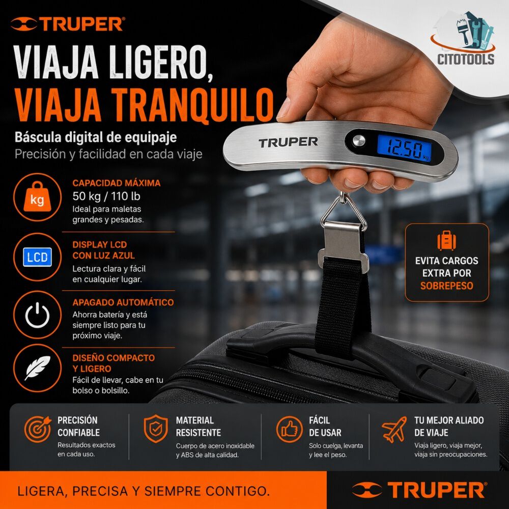 Balanza Digital Truper 50kg Lcd Equipaje Maletas Port&aacute;til image number 5.0