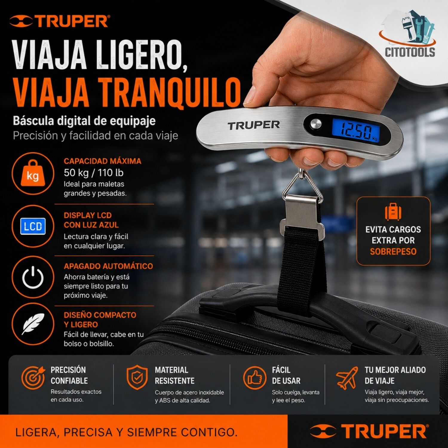 Balanza Digital Truper 50kg Lcd Equipaje Maletas Port&aacute;til image number 5.0
