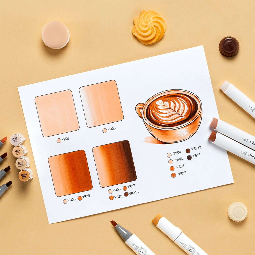 Ohuhu 24 Marcadores Piel Honolulu S Pincel & Biselada Suave image number 8.0