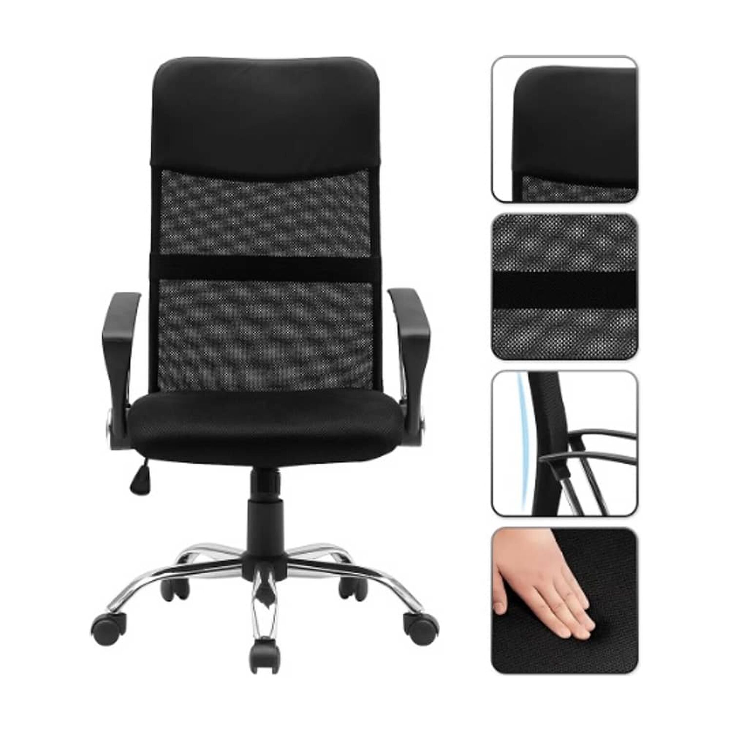 Vidita Silla De Oficina Ergon&oacute;mico Emilio Cuero Con Malla Color Negro image number 2.0