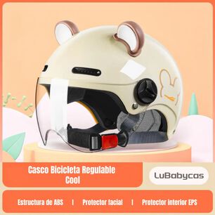 Casco Bicicleta Regulable Con Mica Para Ni&ntilde;os Crema