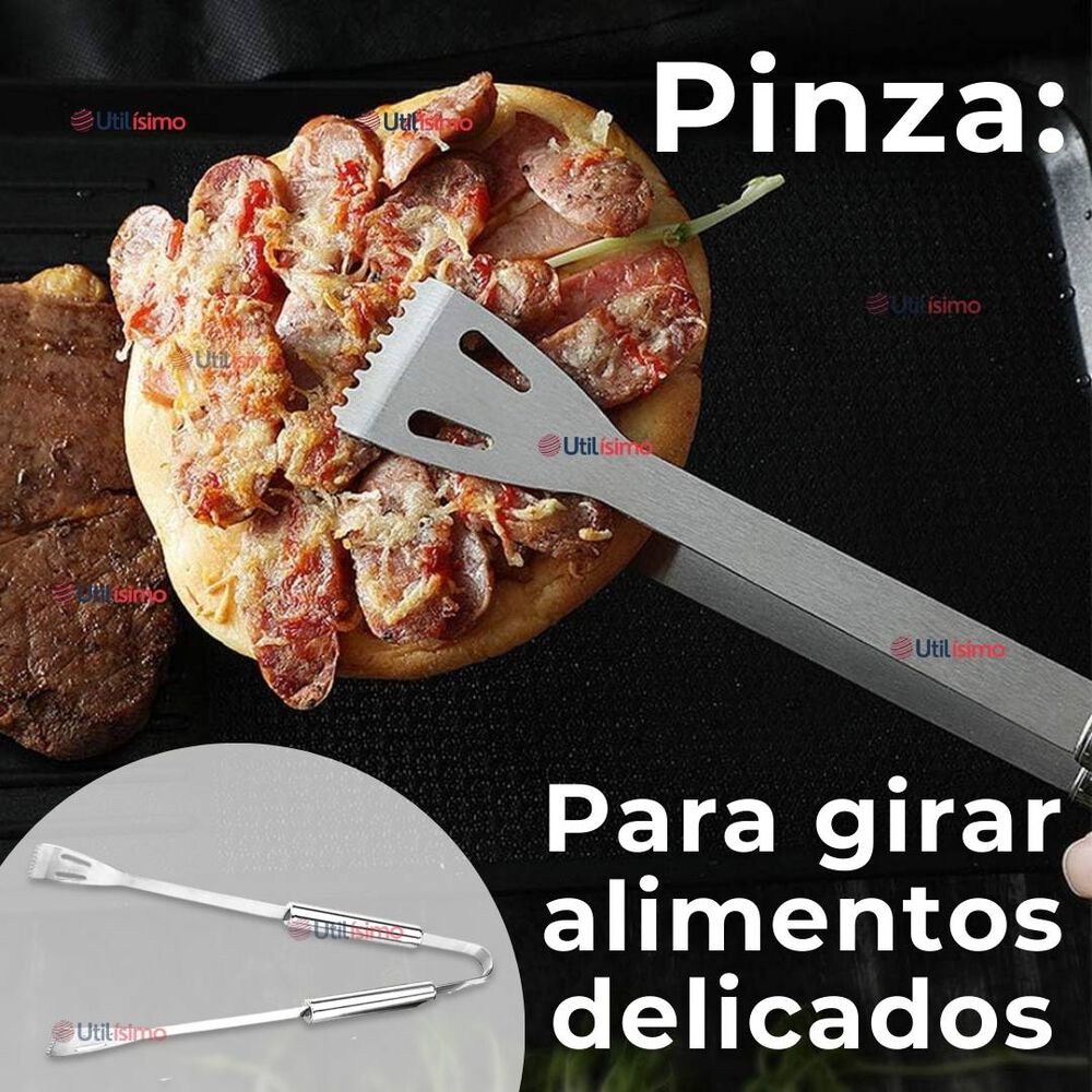 Kit Parrillero 3 Piezas Pinza Espátula Tenedor Para Asados Acero Inoxidable image number 6.0