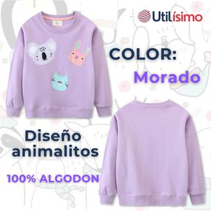 Poler&oacute;n Ni&ntilde;a Manga Larga 100% Algod&oacute;n Morado Animales