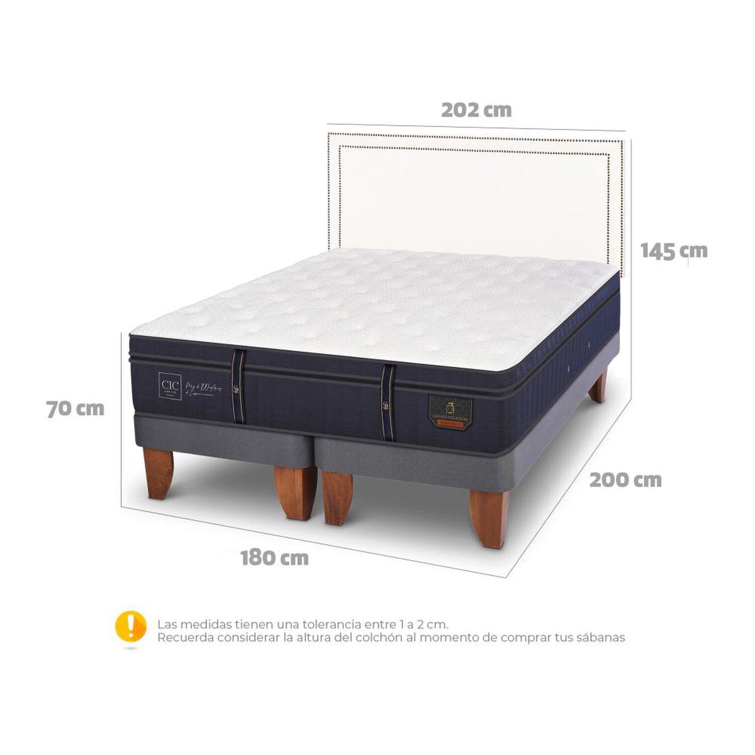 Cama Europea Cic Grand Premium / King / Base Dividida + Respaldo image number 4.0