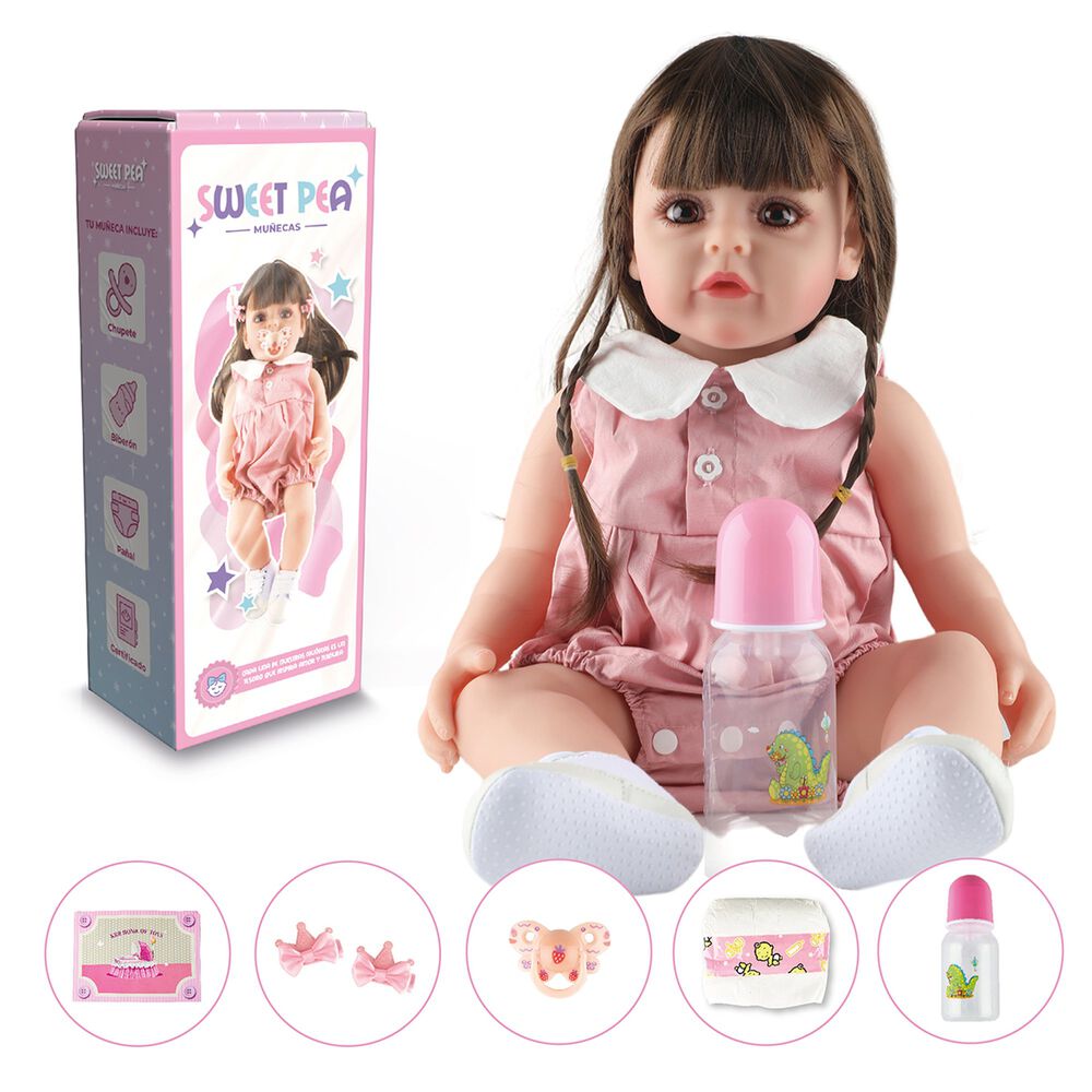 Bebe Reborn Vestido Rosado Sweet Pea Realista Silicona 55 Cm image number 0.0