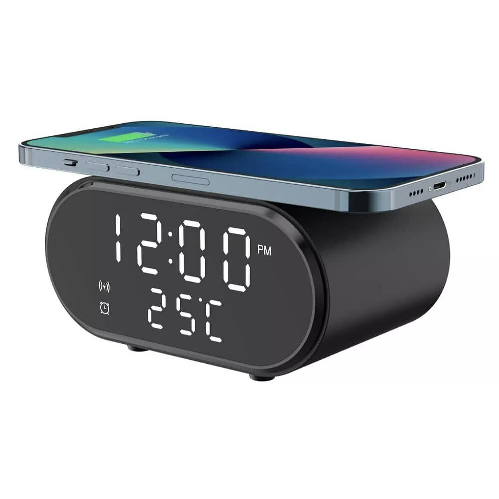 Reloj Despertador Cargador Inal&aacute;mbrico Term&oacute;metro Rapida Color Negro image number 0.0