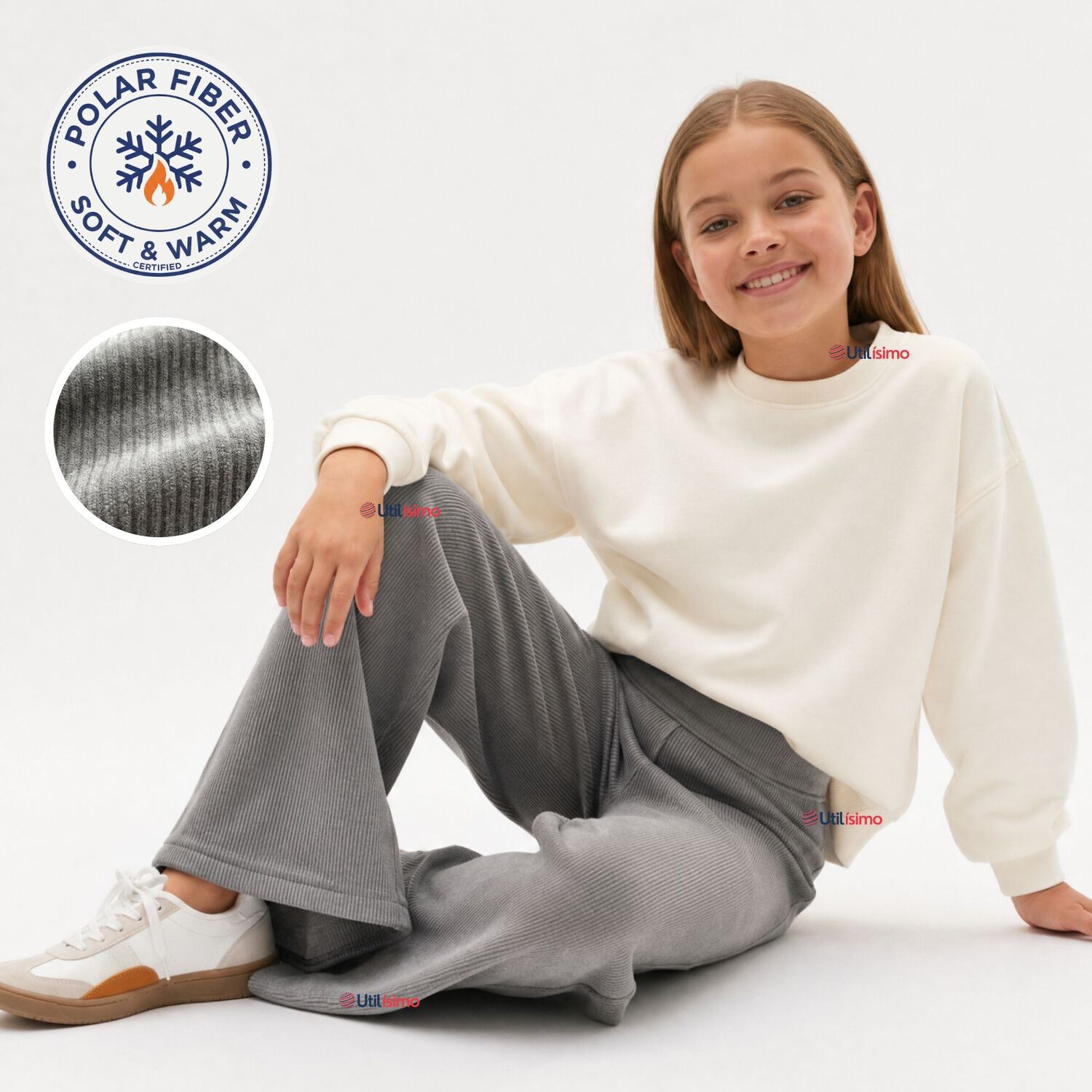 Calza Pantal&oacute;n Palazzo Ni&ntilde;a Polar Con Chiporro Elasticada T&eacute;rmica Gris Melange image number 0.0