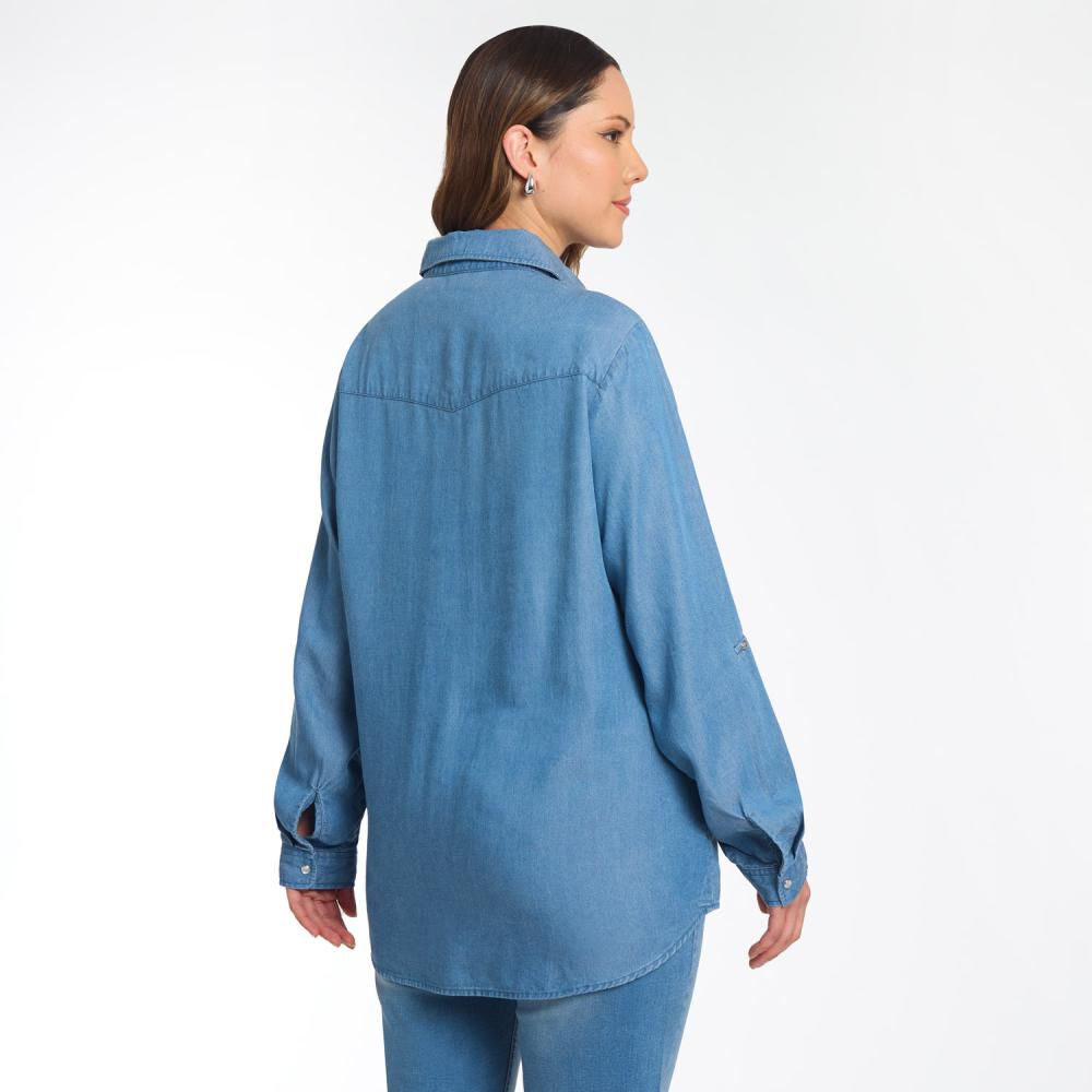 Blusa Denim Manga Larga Cuello Camisero Mujer Sexy Large image number 3.0