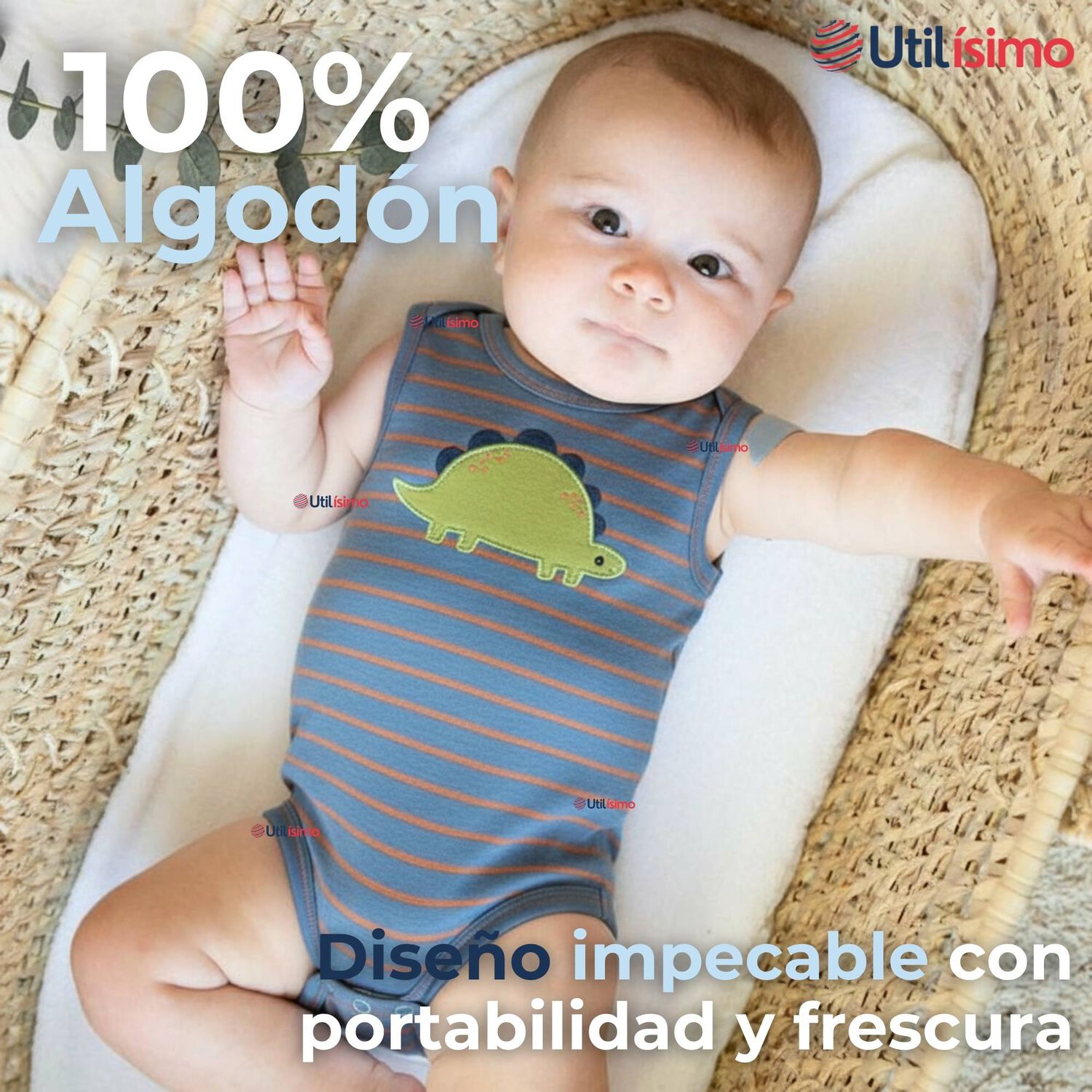 Pack 4 Bodys Ni&ntilde;o Sin Manga Tedmimak 100% Algod&oacute;n Baby Dino image number 2.0