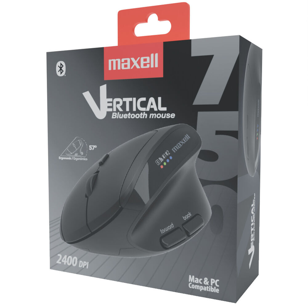 Mouse Vertical Bluetooth Ergon&oacute;mico Maxell 2400 Dpi Inal&aacute;mbrico Negro image number 5.0