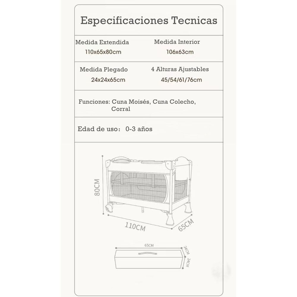 Cuna Colecho Corral 3 En 1 Lubabycas Le&oacute;n image number 6.0