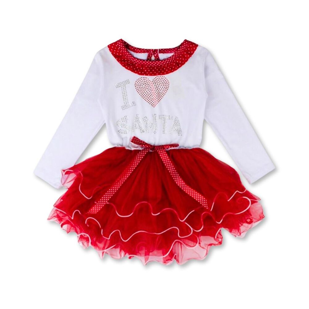 Vestido De Navidad Para Ni&ntilde;as Con Tul 2 A 6 A&ntilde;os Manga Larga Brillo De Navidad image number 0.0