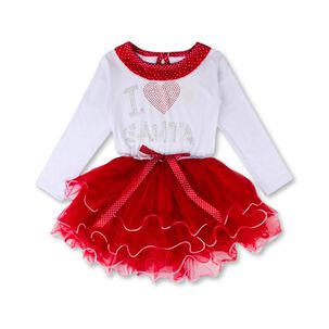 Vestido De Navidad Para Ni&ntilde;as Con Tul 2 A 6 A&ntilde;os Manga Larga Brillo De Navidad
